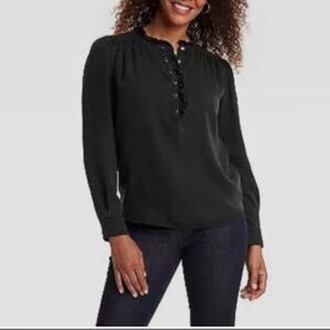 Knox Rose Washed Black Ruffled Blouse Size Medium